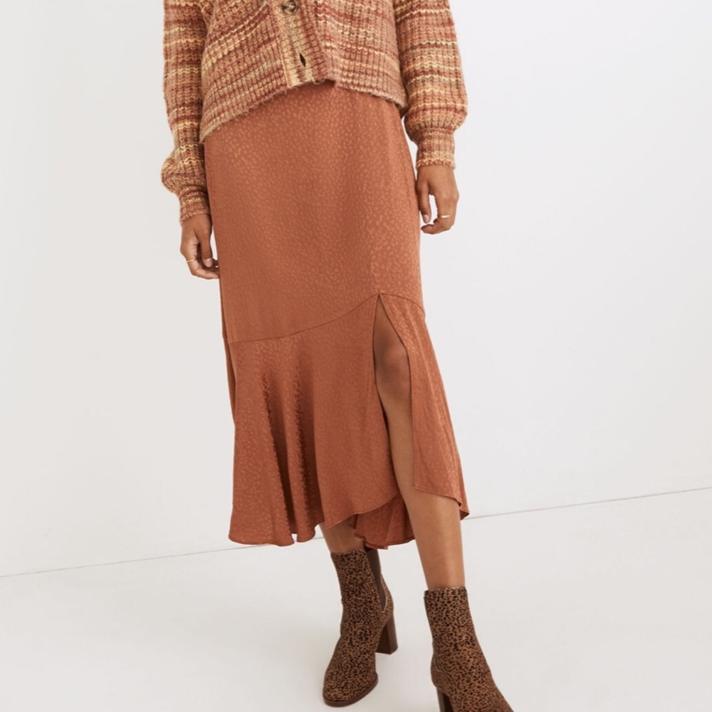 Madewell Flounce-Hem Midi Skirt in Cheetah Jacquard